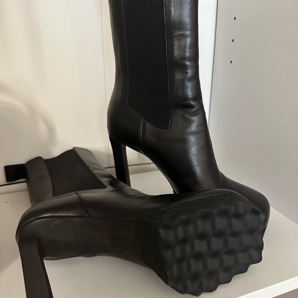 Off White Black Leather Women's Boots